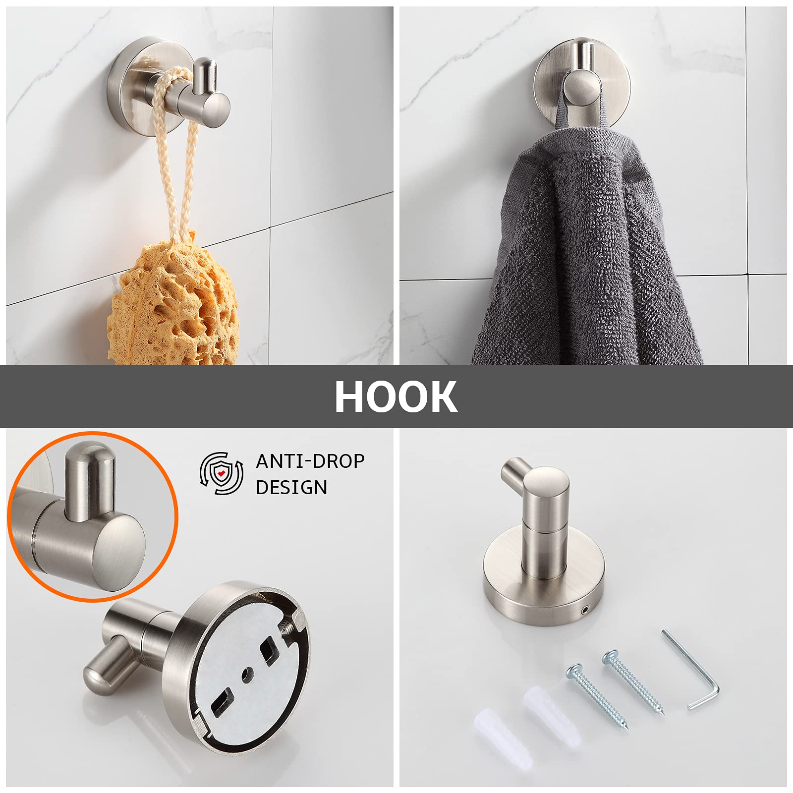 Bgl Bathroom Accessory Set Brushed Nickel 4-Pieces Bathroom Towel Rack 24 Inches Adjustable Bathroom Hardware Set